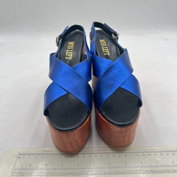 miss left Blue Crisscross Strap Open Toe Slingback Sandal Adjustable Buckle Shoe - Picture 3 of 8